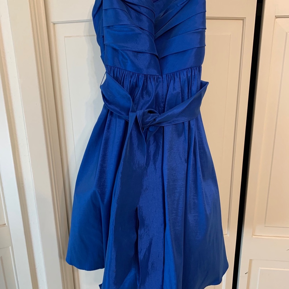 Cobalt blue strapless cocktail dress